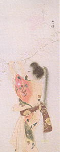 下村観山「美人観桜」明治33年頃(佐久市立近代美術館蔵)